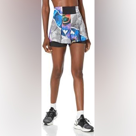 adidas Pants - NEW Adidas XS Women's Tennis Us Series Printed Shorts, Black blue athletic NWT